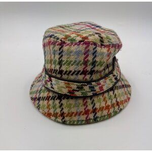 Coach Tattersall Crusher Multicolor Plaid Wool Bucket Hat With Leather Trim P/S